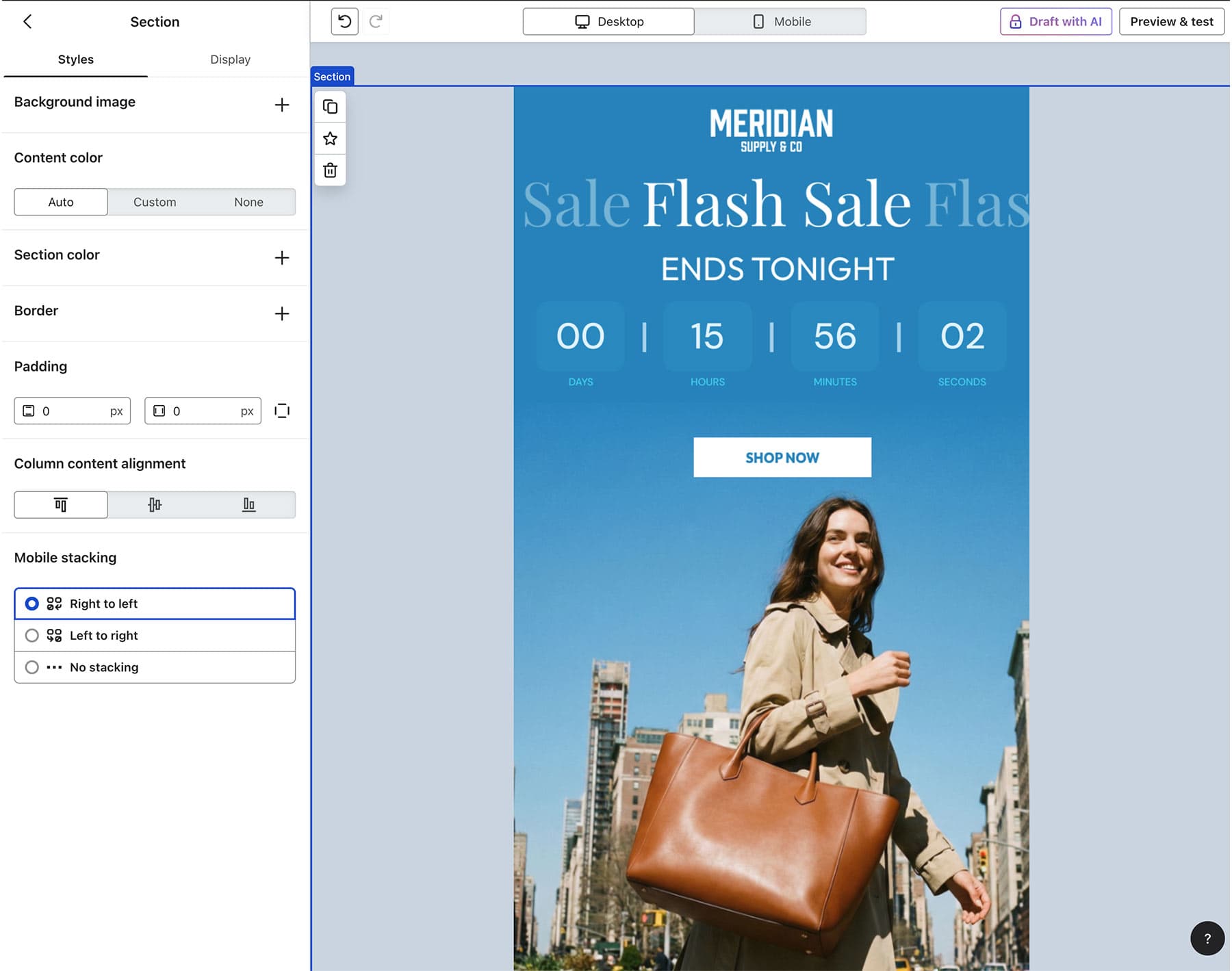 Klaviyo email with countdown timer successfully added and displaying